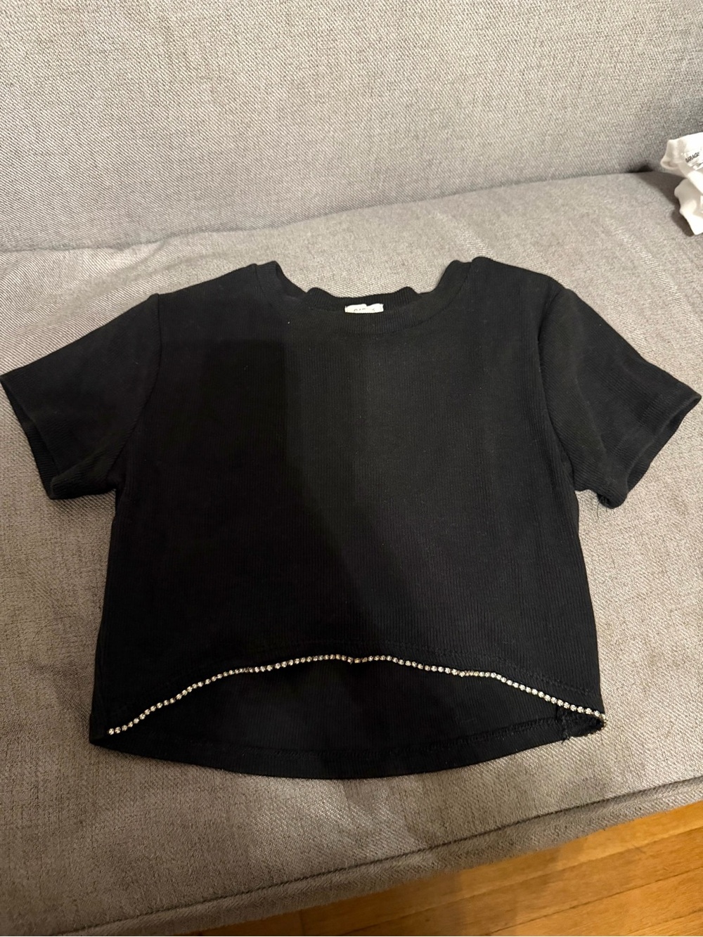Garage Black Crop Top with Rhinestone Hem